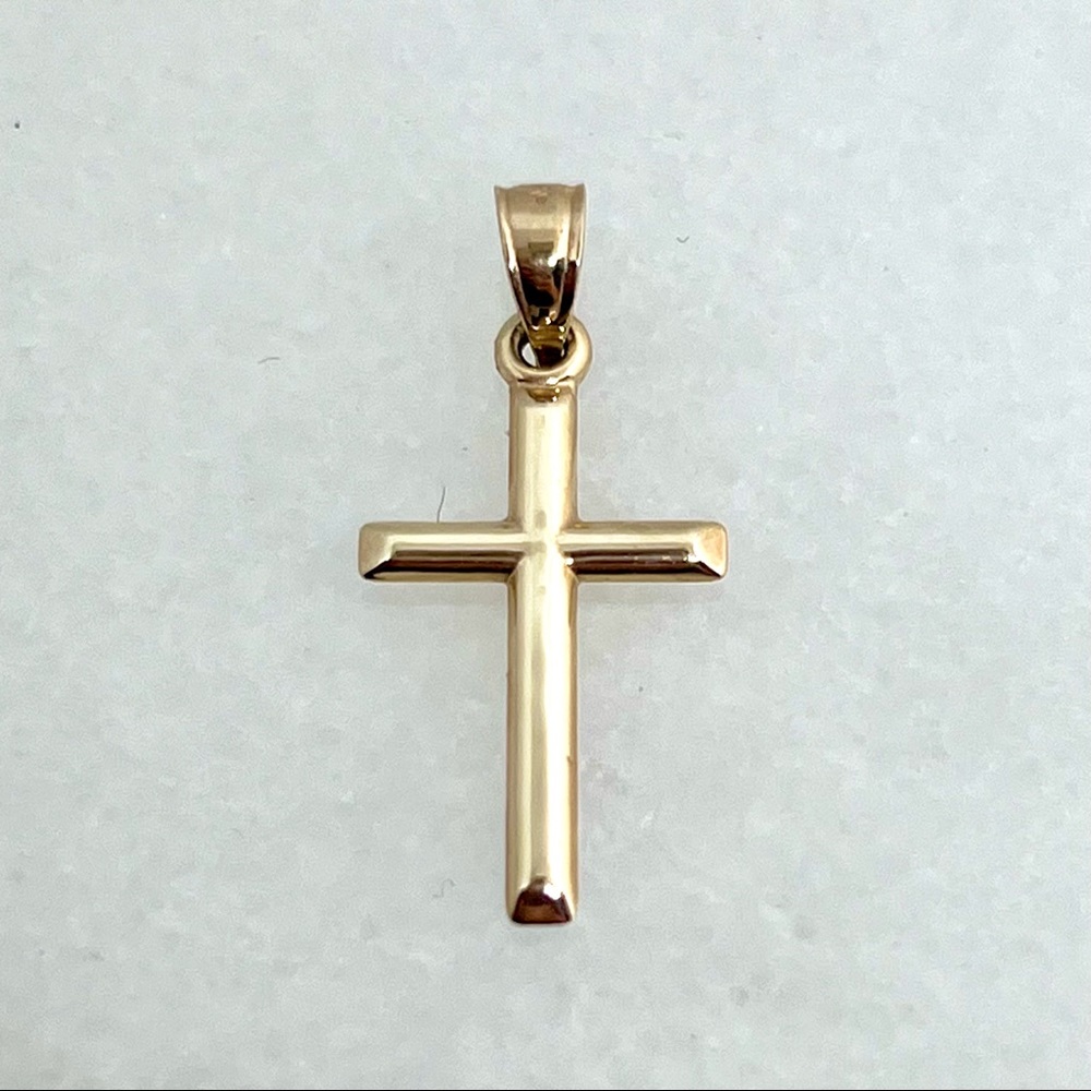 10K Yellow Gold 1" Plain Polished Cross Pendant